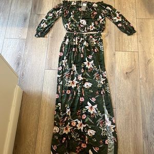 2 piece floral maxi skirt with under short and off shoulder too